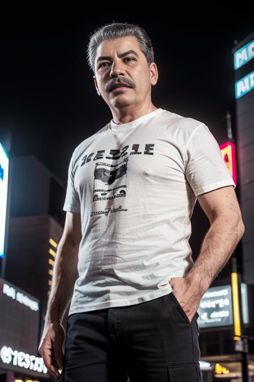 00018-3151011629-(A medium photo of Joseph Stalin,age up),wearing(white T-shirt),standing in Time Square,(night_1.2),male focus,upper body, (mast.png